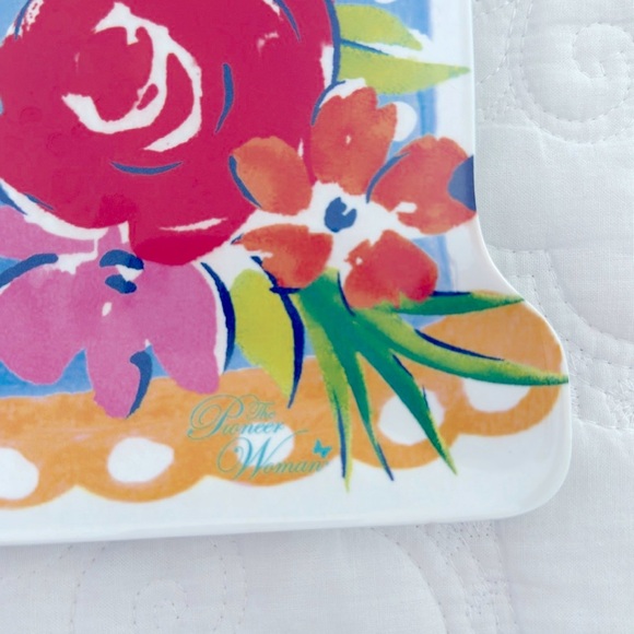 Pioneer Woman Melamine Tray LOT Birthday Cake Teal Floral Platter Set EUC! - Picture 3 of 4
